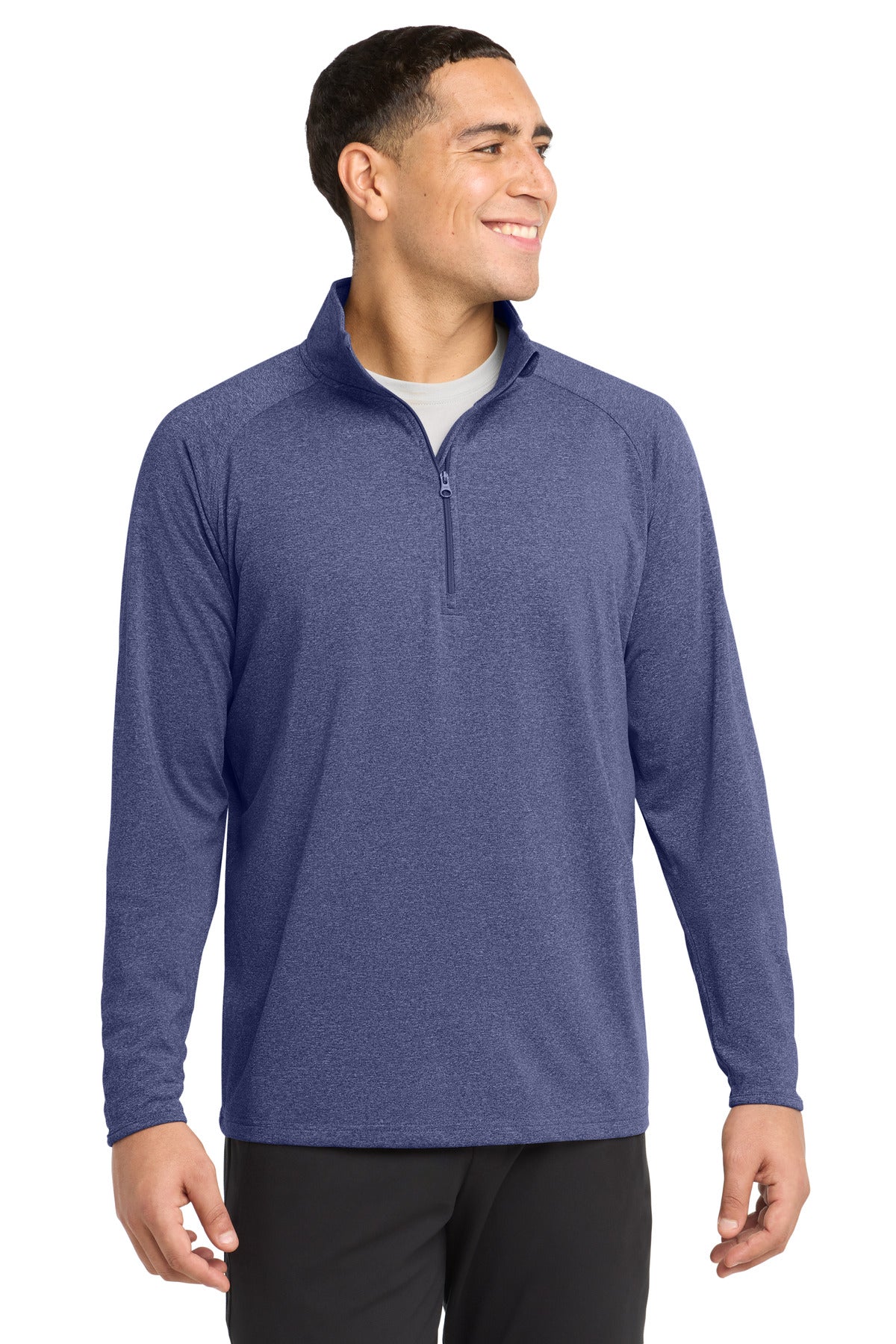 True Nvy Hthr Sport-Tek Tall Sport-Wick Stretch 1/4-Zip Pullover. TST850 plain