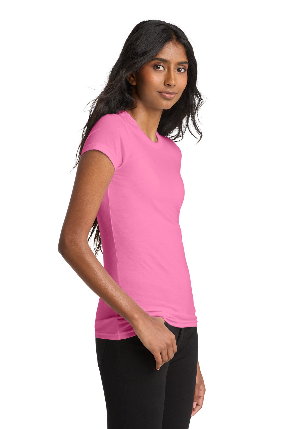 True Pink District Women's Fitted Very Important Tee . DT6001 plain