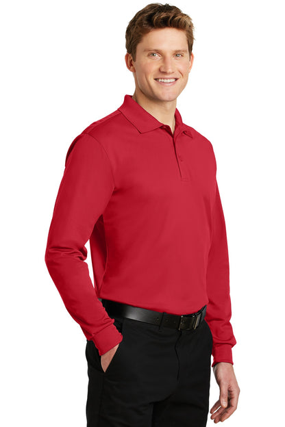 True Red Sport-Tek Long Sleeve Micropique Sport-Wick Polo. ST657 plain