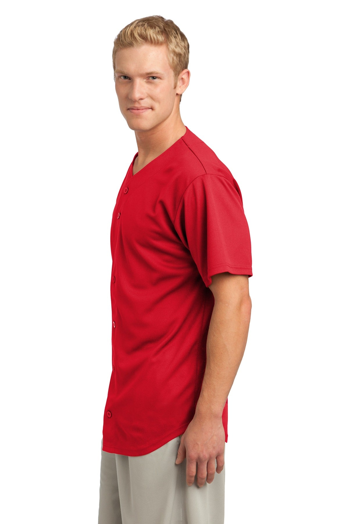 True Red Sport-Tek PosiCharge Tough Mesh Full-Button Jersey. ST220 plain
