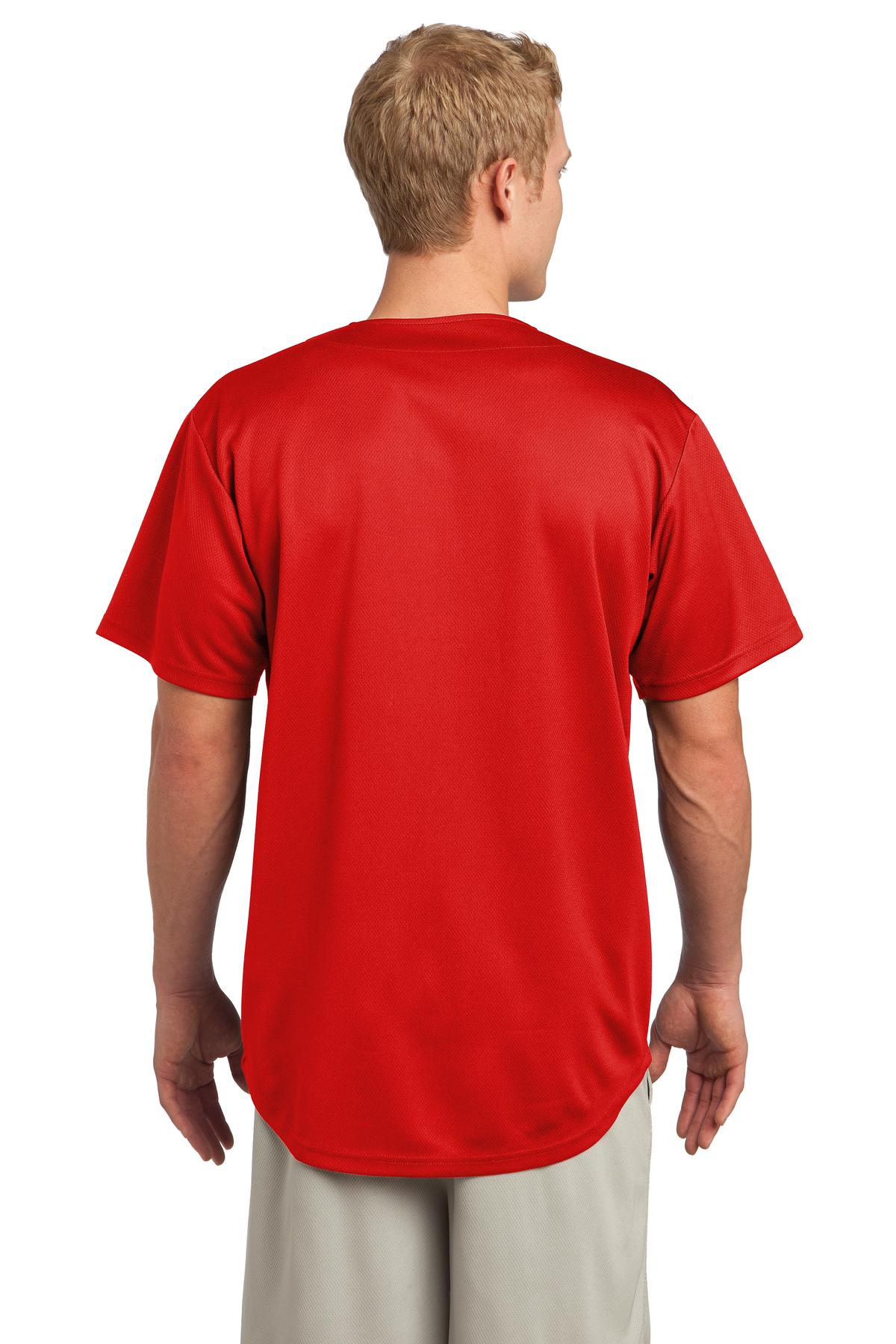 True Red Sport-Tek PosiCharge Tough Mesh Full-Button Jersey. ST220 plain