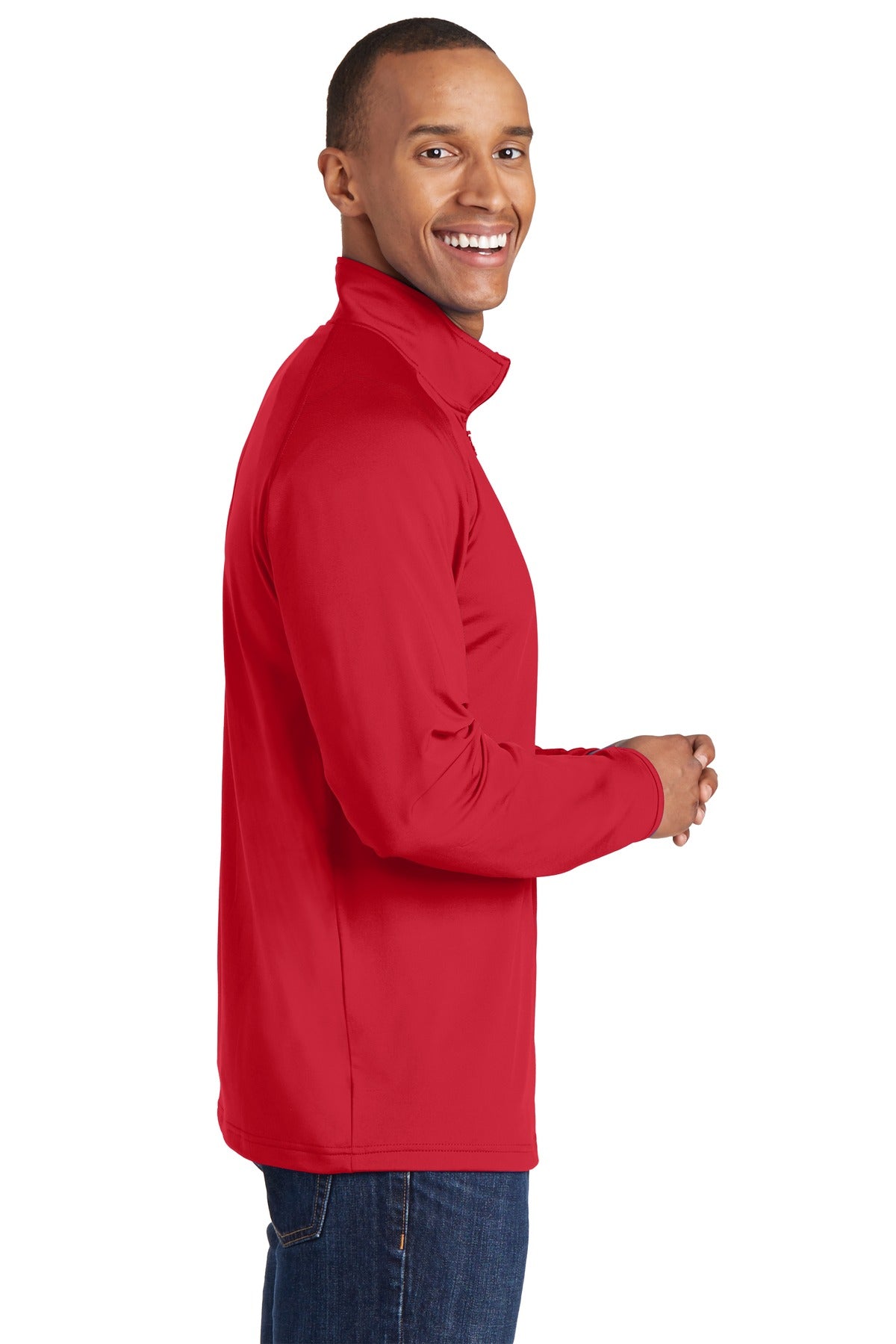 True Red Sport-Tek Sport-Wick Stretch 1/4-Zip Pullover. ST850 plain