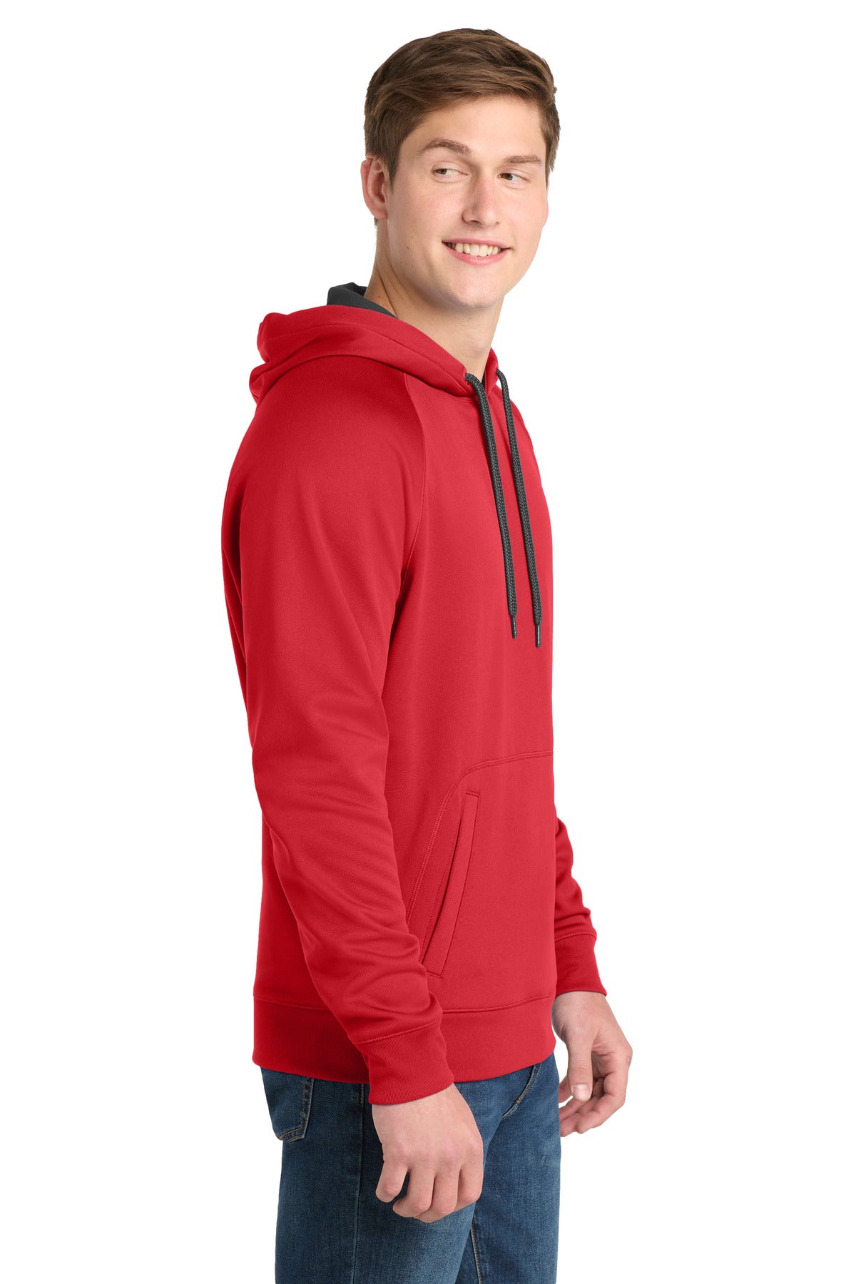 True Red Sport-Tek Tech Fleece Hooded Sweatshirt. ST250 plain