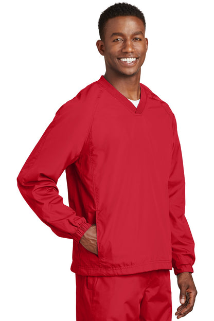 True Red Sport-Tek V-Neck Raglan Wind Shirt. JST72 plain