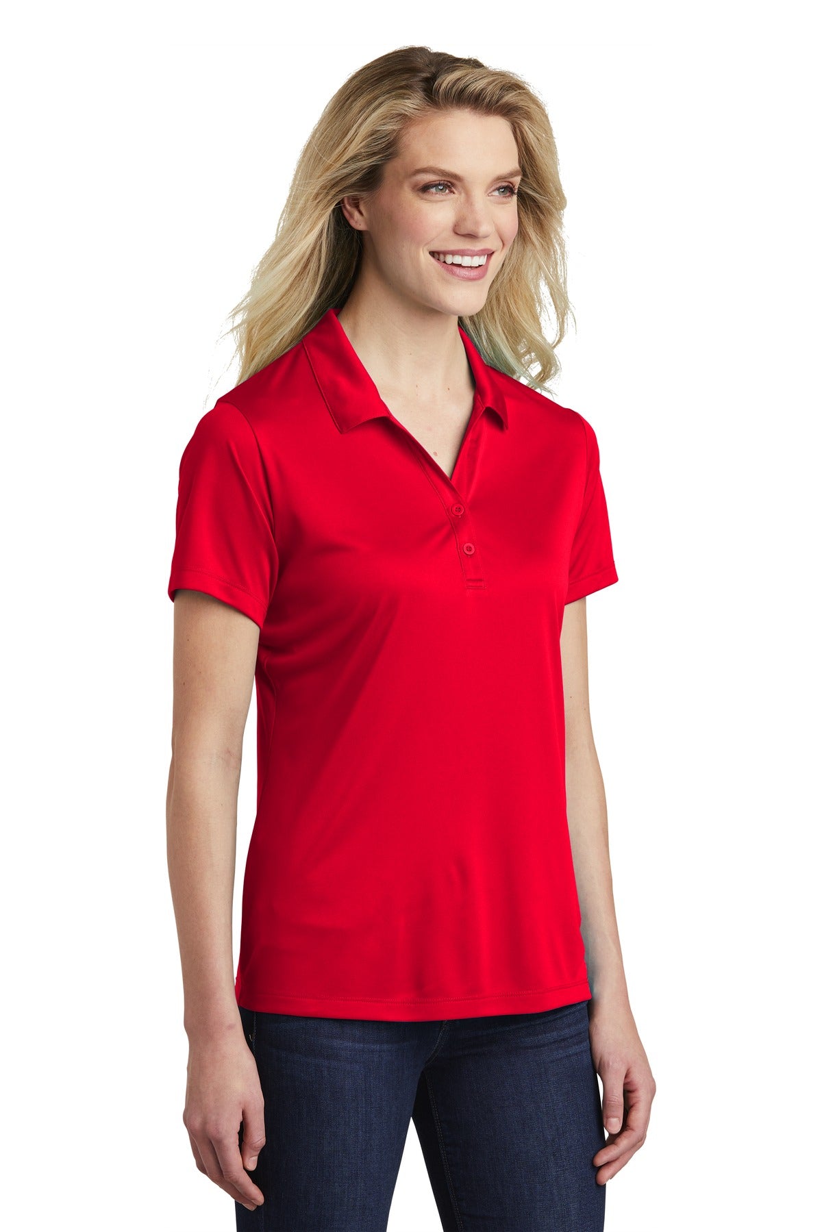 True Red Sport-Tek Women's PosiCharge Competitor Polo. LST550 plain