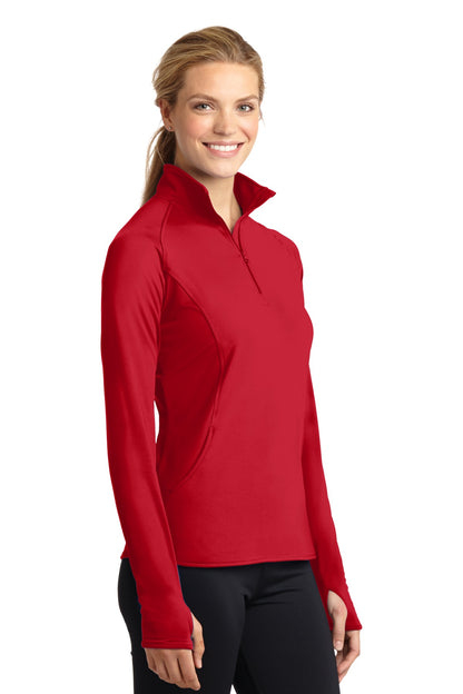 True Red Sport-Tek Women's Sport-Wick Stretch 1/4-Zip Pullover. LST850 plain