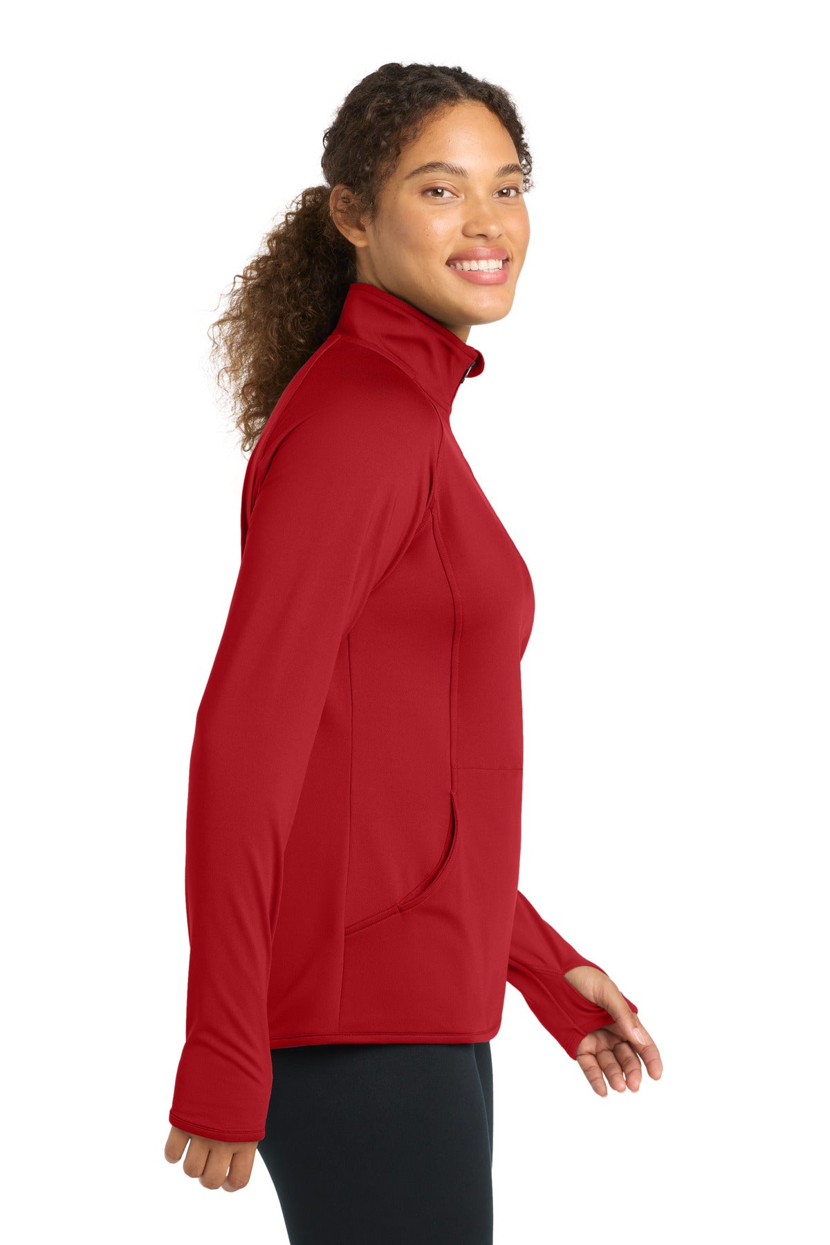 True Red Sport-Tek Women's Sport-Wick Stretch 1/4-Zip Pullover. LST850 plain