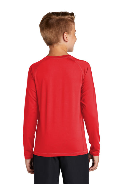 True Red Sport-Tek Youth Long Sleeve Rashguard Tee. YST470LS plain