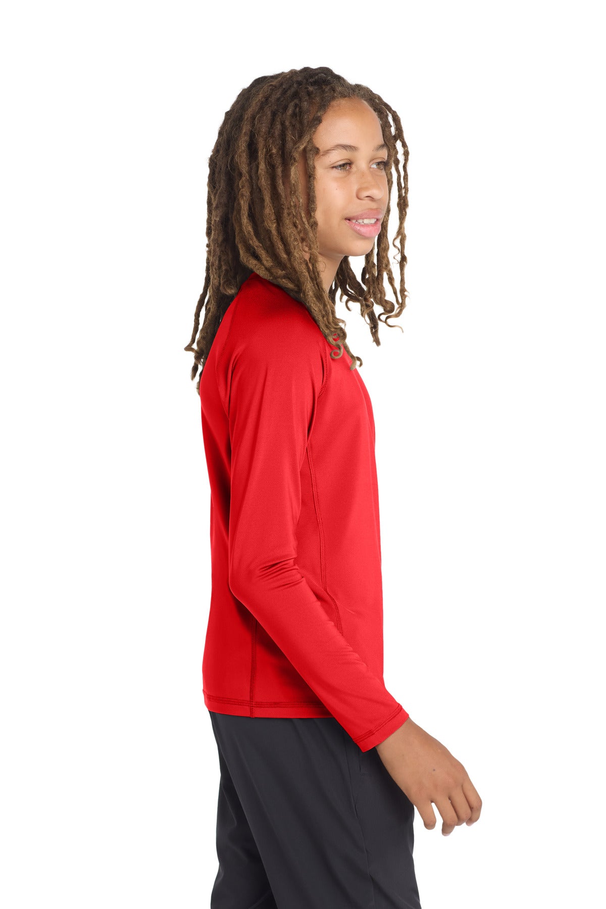 True Red Sport-Tek Youth Long Sleeve Rashguard Tee. YST470LS plain