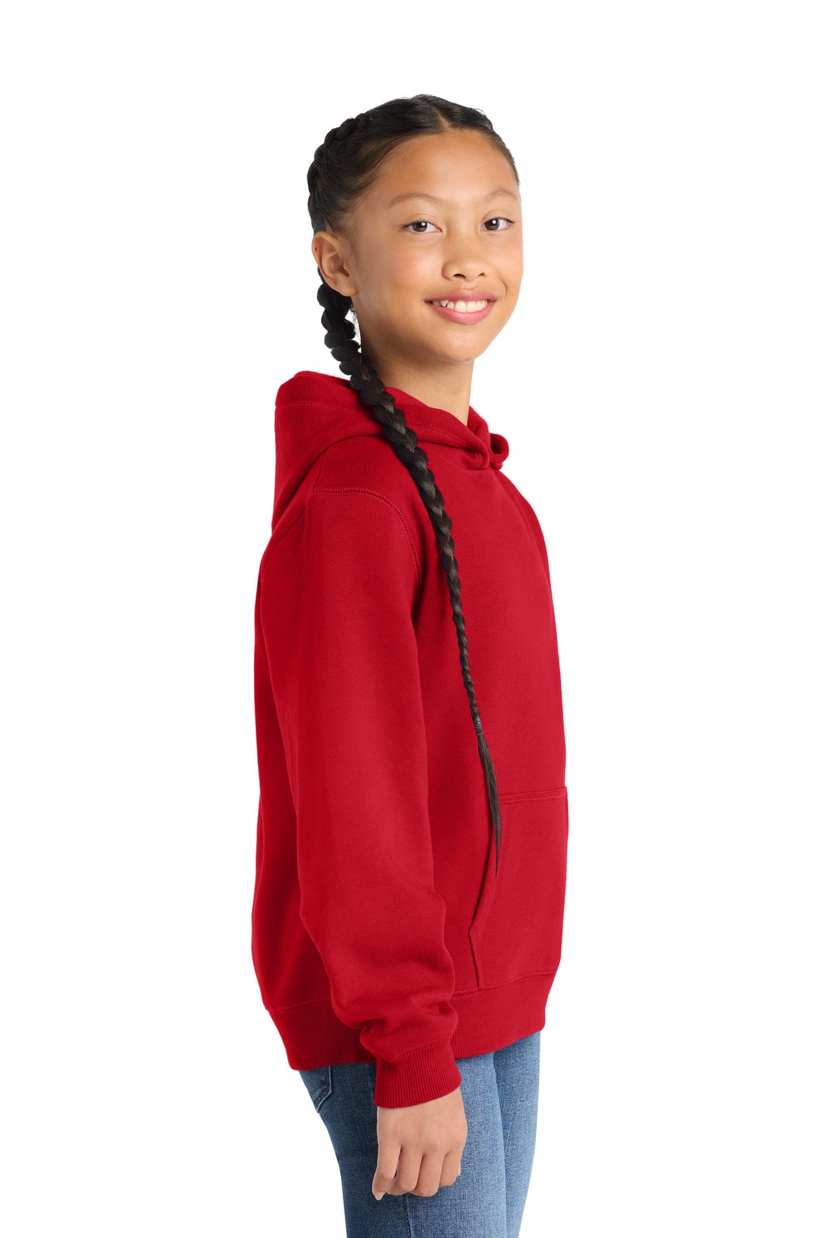 True Red Sport-Tek Youth Pullover Hooded Sweatshirt. YST254 plain