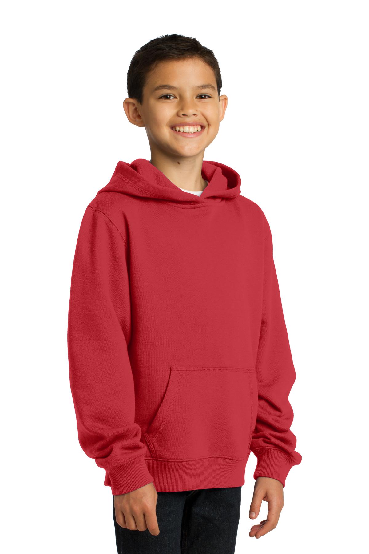 True Red Sport-Tek Youth Pullover Hooded Sweatshirt. YST254 plain