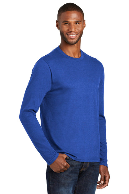 True Royal Hth Port & Co Long Sleeve Fan Favorite Blend Tee. PC455LS plain