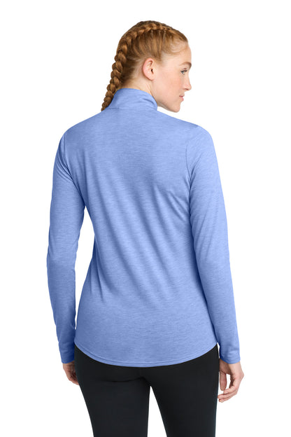 True Royal Hth Sport-Tek Women's PosiCharge Tri-Blend Wicking 1/4-Zip Pullover. LST407 plain