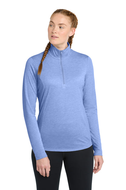True Royal Hth Sport-Tek Women's PosiCharge Tri-Blend Wicking 1/4-Zip Pullover. LST407 plain