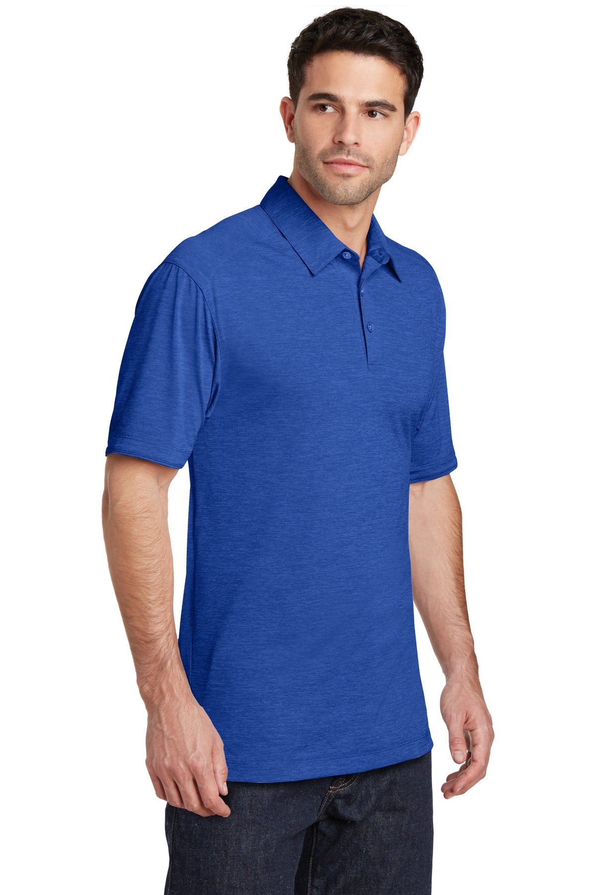 True Royal Port Authority Digi Heather Performance Polo. K574 plain