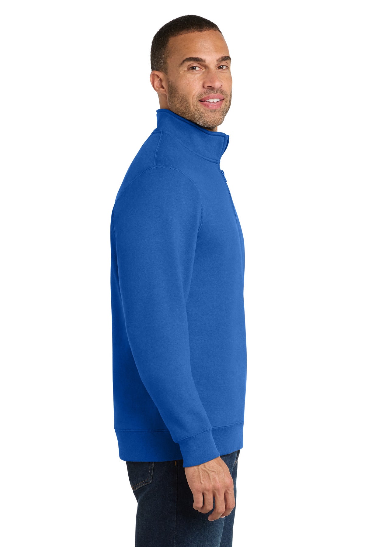 True Royal Port & Co Fan Favorite Fleece 1/4-Zip Pullover Sweatshirt. PC850Q plain