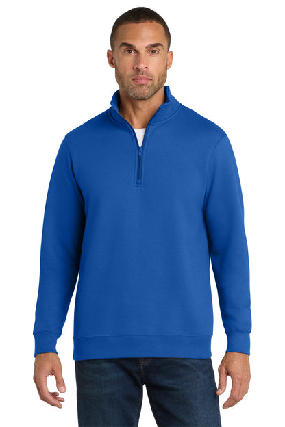 True Royal Port & Co Fan Favorite Fleece 1/4-Zip Pullover Sweatshirt. PC850Q plain