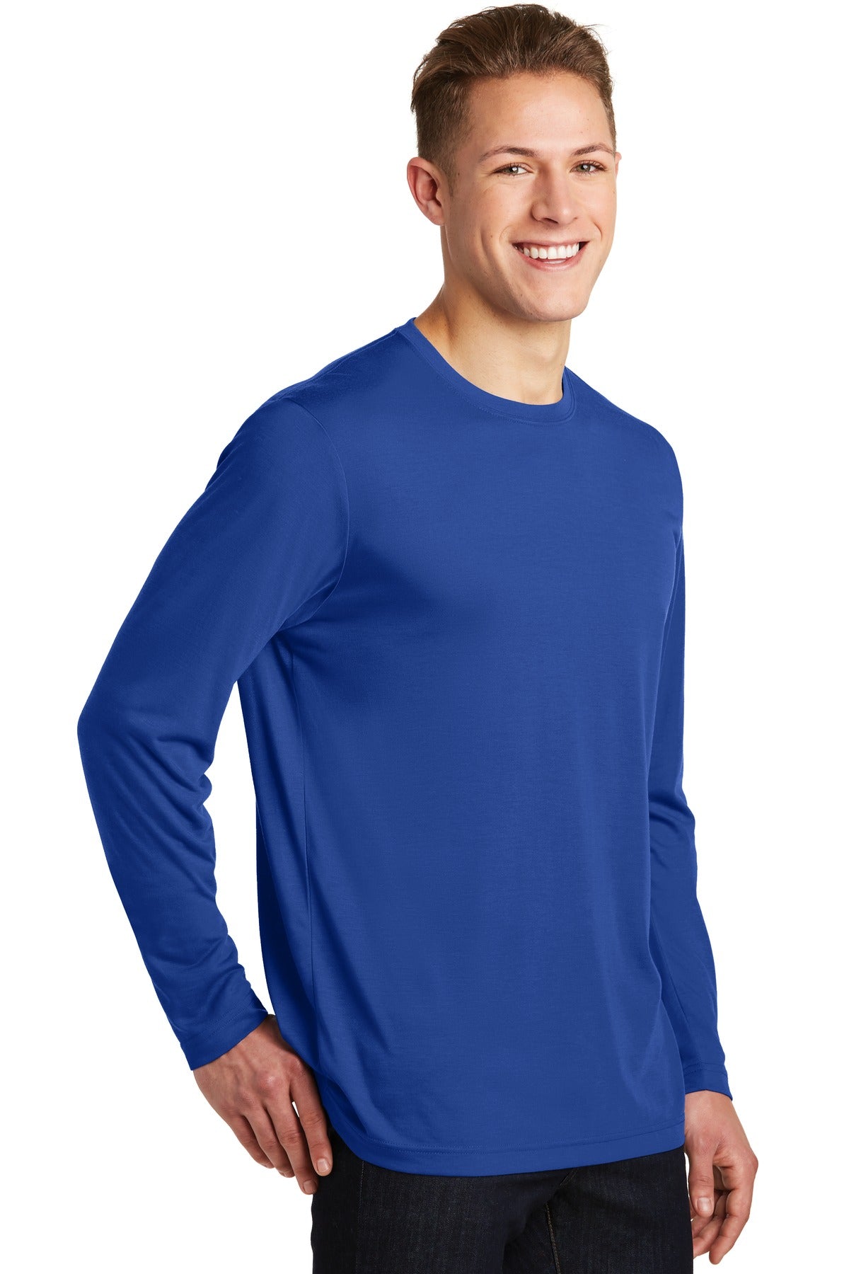 True Royal Sport-Tek Long Sleeve PosiCharge Competitor Cotton Touch Tee. ST450LS plain