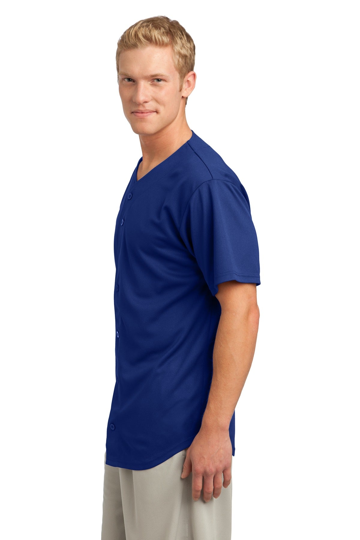 True Royal Sport-Tek PosiCharge Tough Mesh Full-Button Jersey. ST220 plain