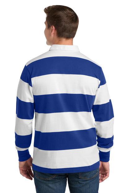 True Royal/Wht Sport-Tek Classic Long Sleeve Rugby Polo. ST301 plain