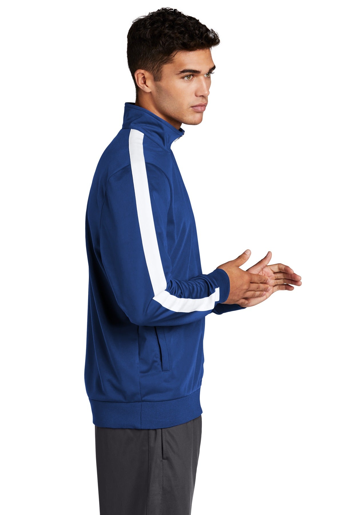 True Royal/Wht Sport-Tek Tricot Sleeve Stripe Track Jacket. JST94 plain