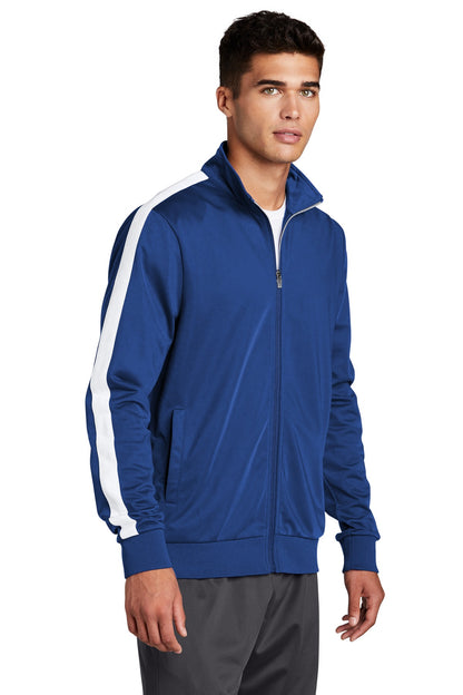 True Royal/Wht Sport-Tek Tricot Sleeve Stripe Track Jacket. JST94 plain