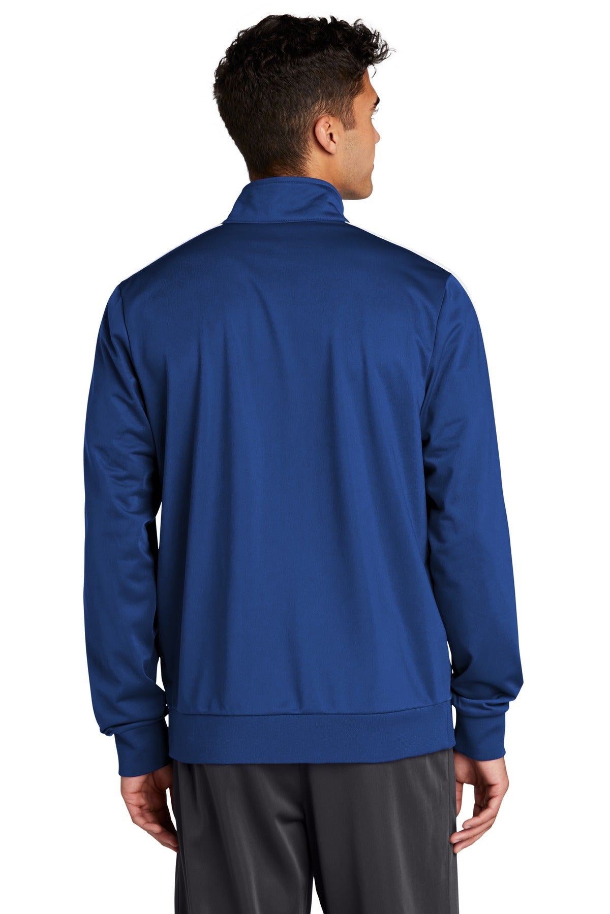 True Royal/Wht Sport-Tek Tricot Sleeve Stripe Track Jacket. JST94 plain