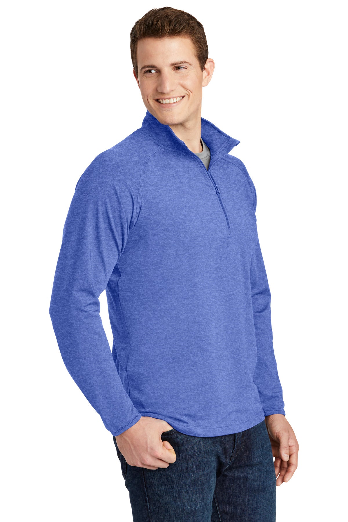 True Ryl Hthr Sport-Tek Sport-Wick Stretch 1/4-Zip Pullover. ST850 plain