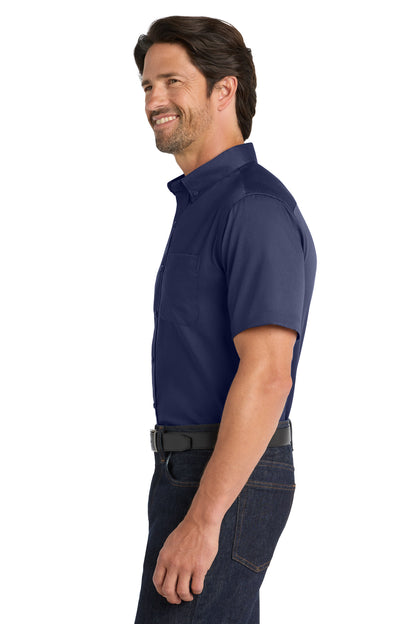 TrueNavy Port Authority Short Sleeve SuperPro React Twill Shirt. W809 plain