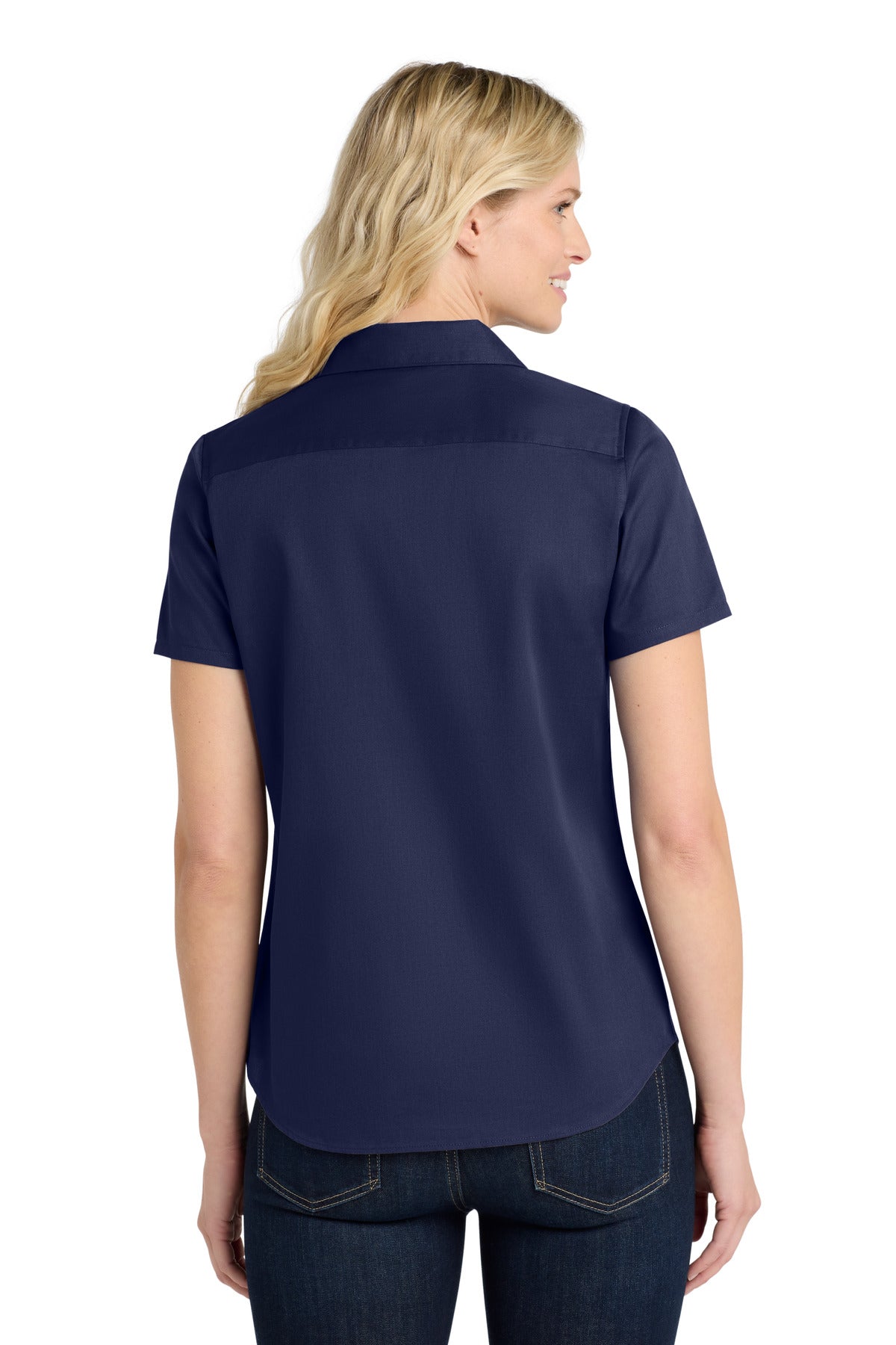 TrueNavy Port Authority Women's Short Sleeve SuperPro React Twill Shirt. LW809 plain
