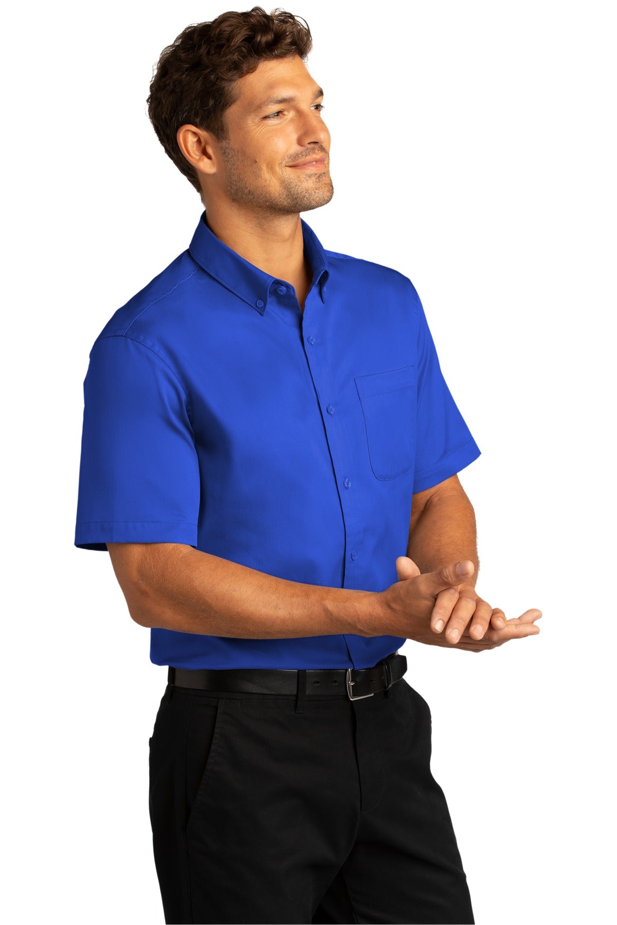 TrueRoyal Port Authority Short Sleeve SuperPro React Twill Shirt. W809 plain