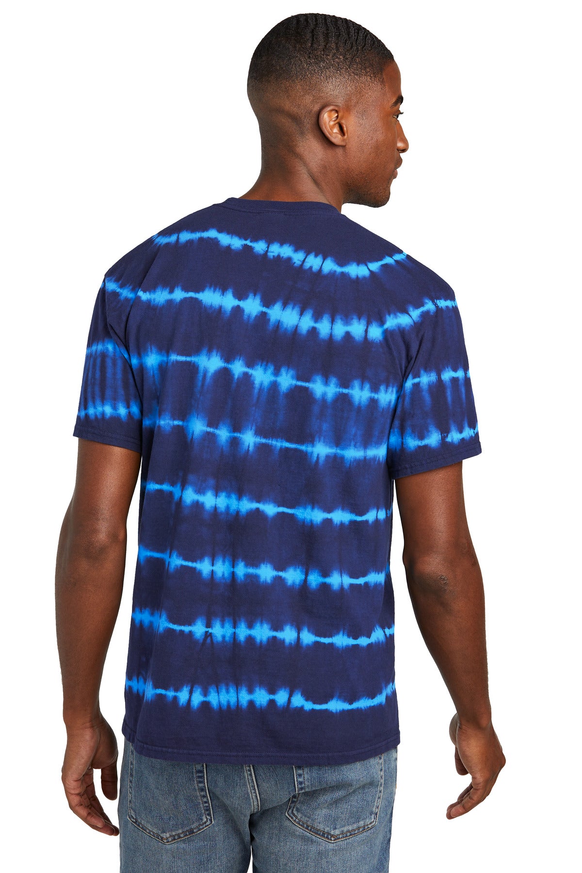 Turq/TmNvy Port & Co Allover Stripe Tie-Dye Tee PC142 plain