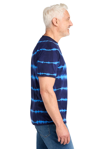 Turq/TmNvy Port & Co Allover Stripe Tie-Dye Tee PC142