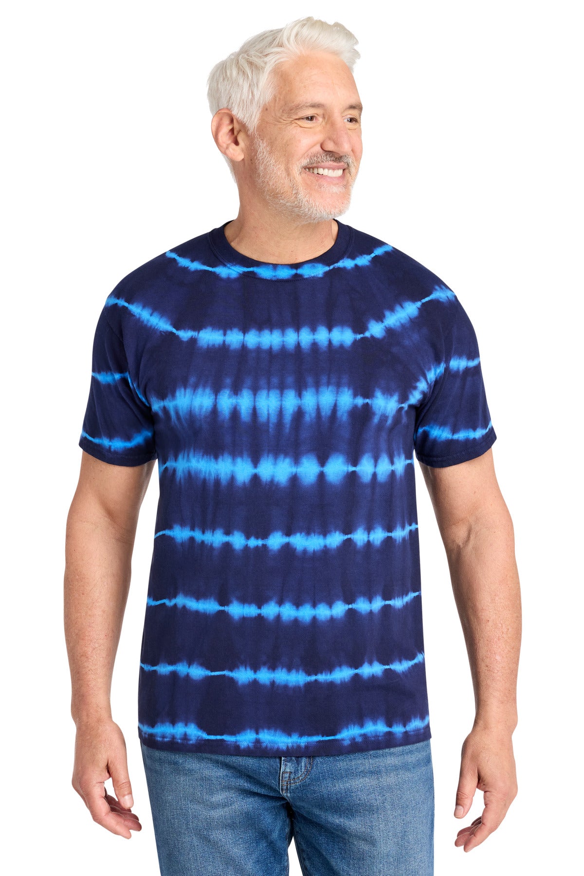 Turq/TmNvy Port & Co Allover Stripe Tie-Dye Tee PC142