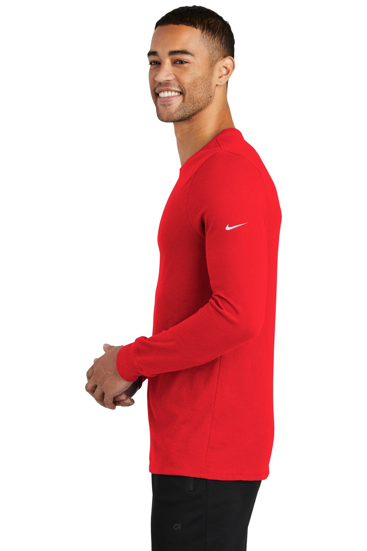 University Red Nike Dri-FIT Cotton/Poly Long Sleeve Tee. NKBQ5230 plain