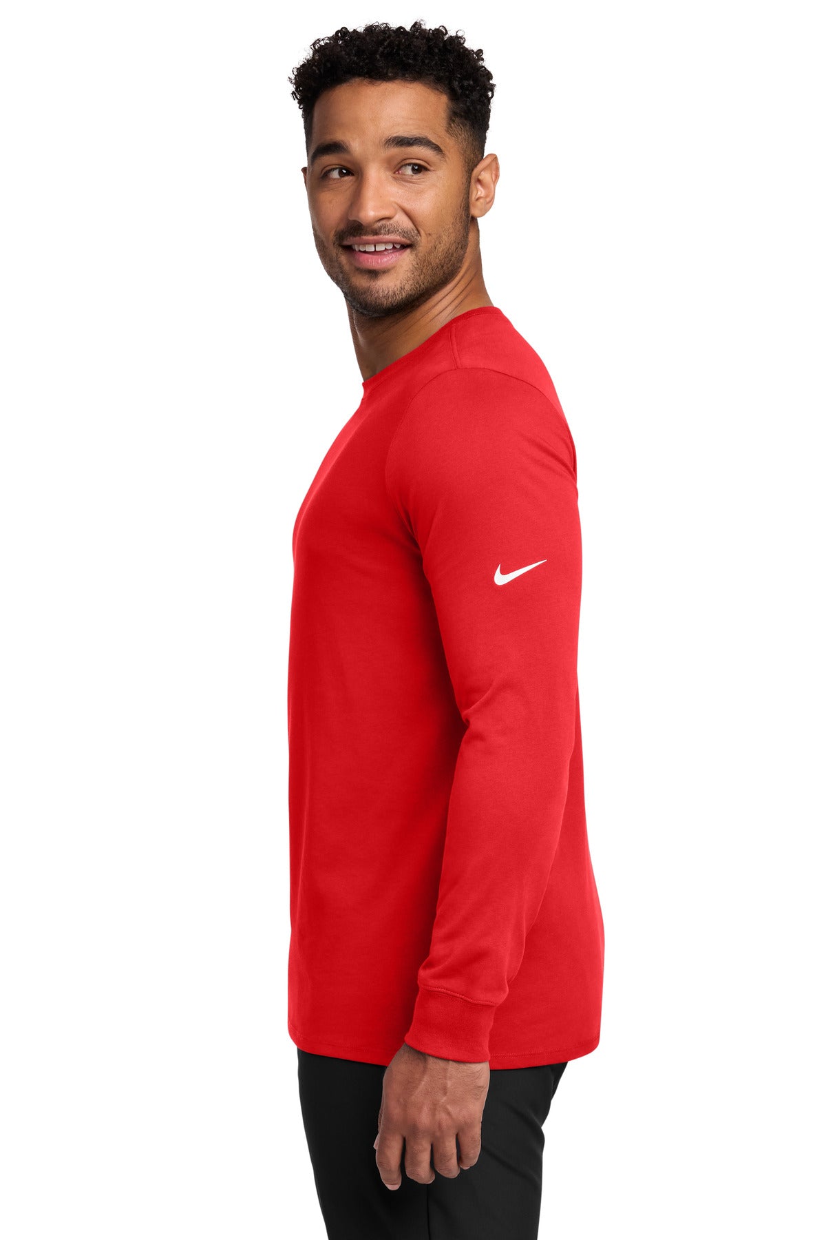 University Red Nike Dri-FIT Cotton/Poly Long Sleeve Tee. NKBQ5230 plain