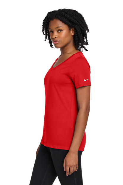 University Red Nike Women's Dri-FIT Cotton/Poly Scoop Neck Tee. NKBQ5234 plain