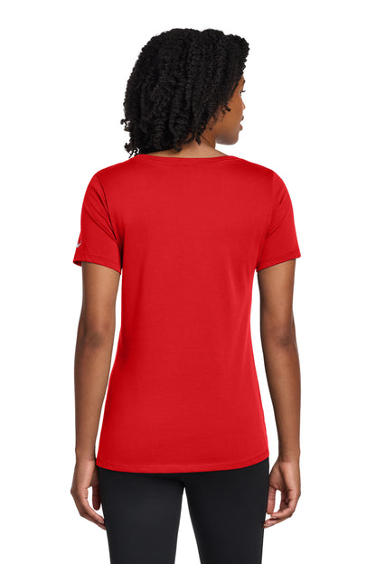University Red Nike Women's Dri-FIT Cotton/Poly Scoop Neck Tee. NKBQ5234 plain