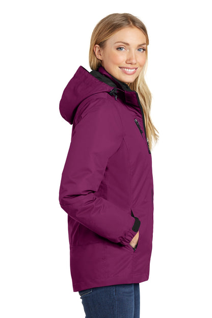 Very Berry/Blk Port Authority Women's Vortex Waterproof 3-in-1 Jacket. L332 plain