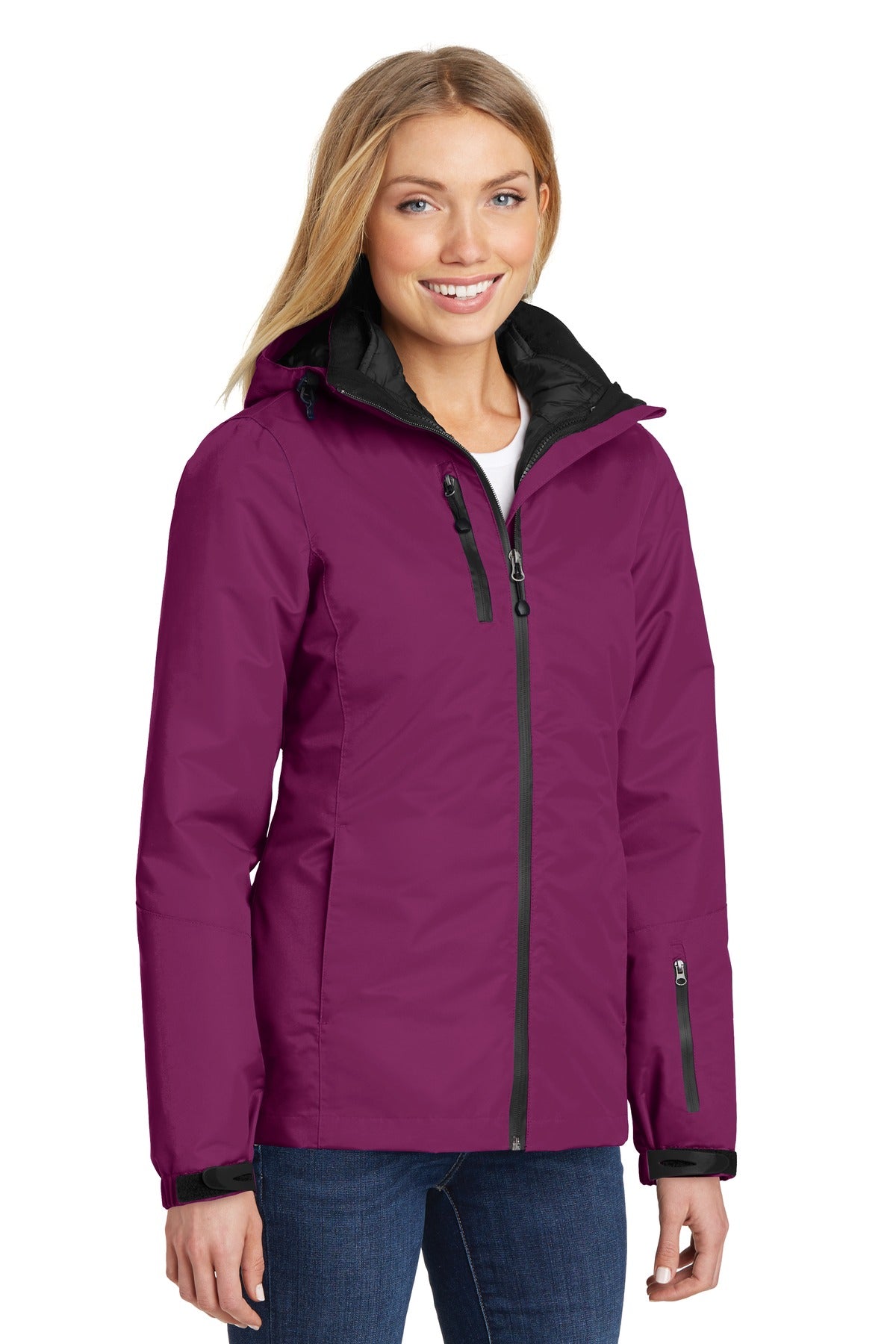 Very Berry/Blk Port Authority Women's Vortex Waterproof 3-in-1 Jacket. L332 plain