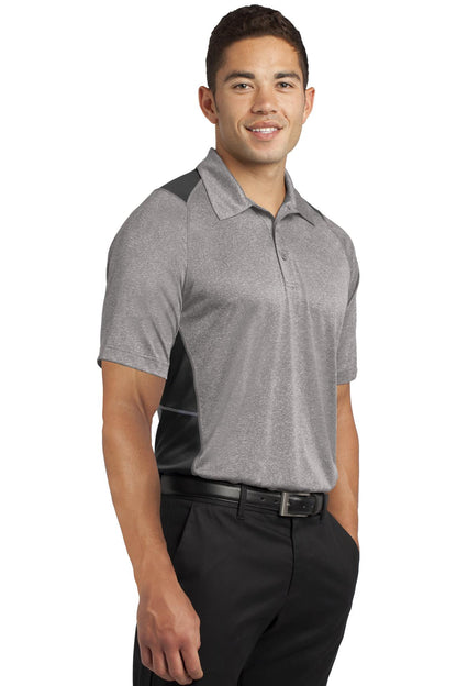 Vnt He/Black Sport-Tek Heather Colorblock Contender Polo. ST665 plain