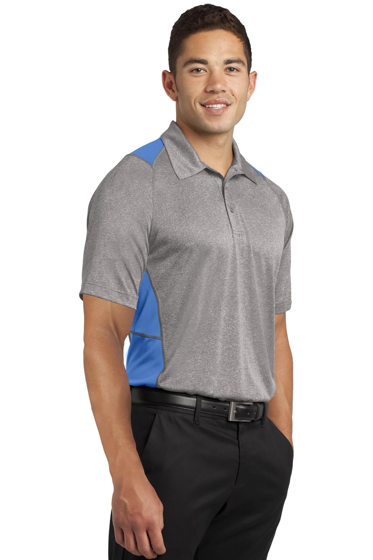 Vnt He/Car Blu Sport-Tek Heather Colorblock Contender Polo. ST665 plain
