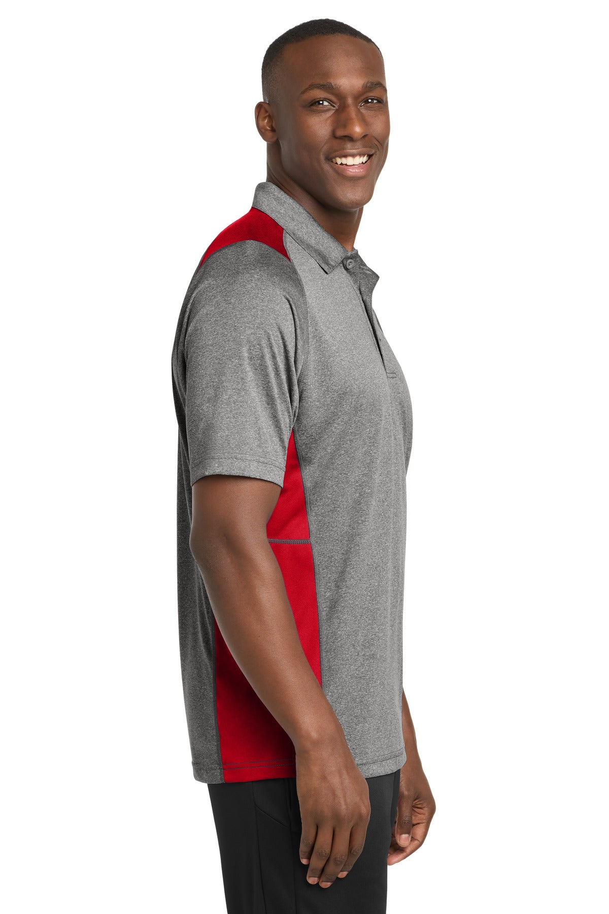 Vnt He/Tr Red Sport-Tek Heather Colorblock Contender Polo. ST665 plain