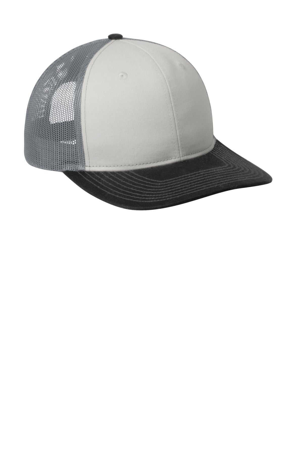 Wh/Bk/GsGy Port Authority Snapback Trucker Cap. C402 plain