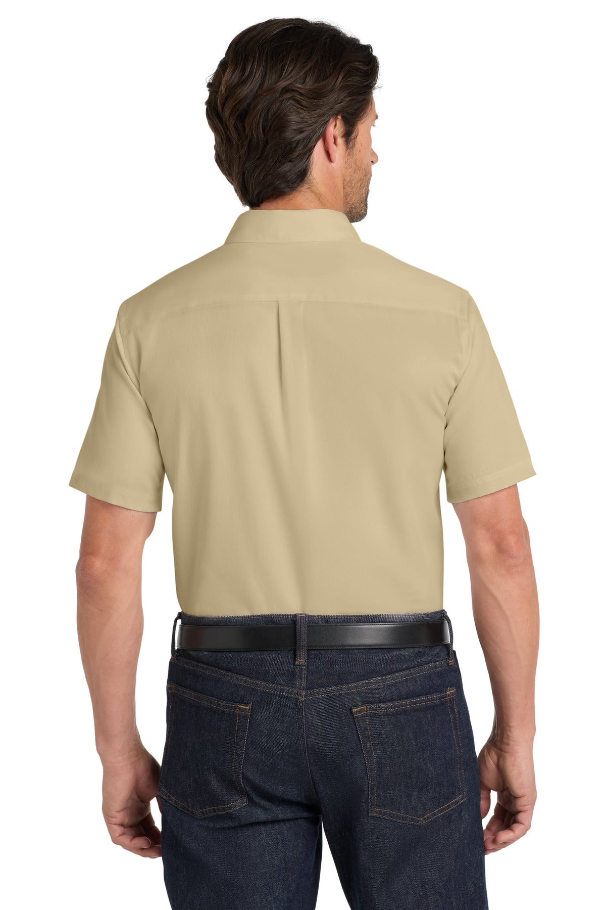 Wheat Port Authority Short Sleeve SuperPro React Twill Shirt. W809 plain