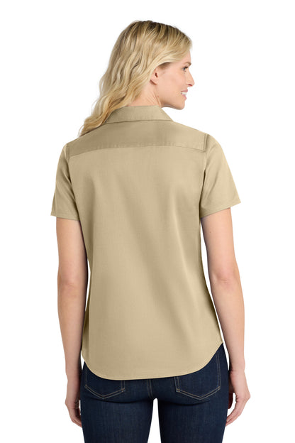 Wheat Port Authority Women's Short Sleeve SuperPro React Twill Shirt. LW809 plain