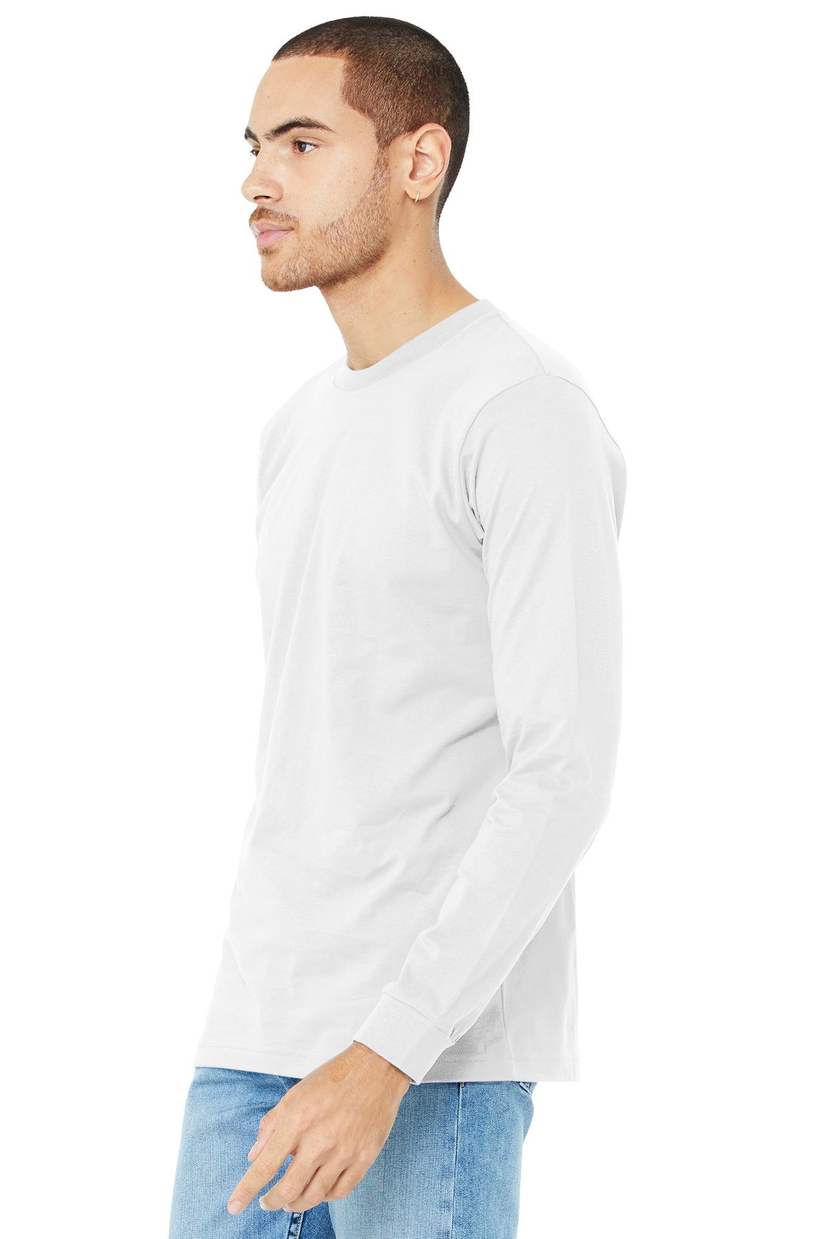 White BELLA+CANVAS Unisex Jersey Long Sleeve Tee. BC3501 plain