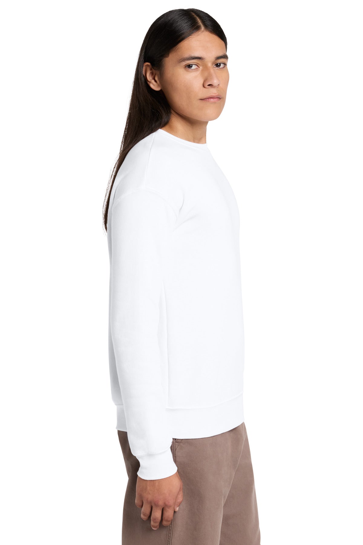 White BELLA+CANVAS Unisex Sponge Fleece Drop Shoulder Sweatshirt. BC3945 plain