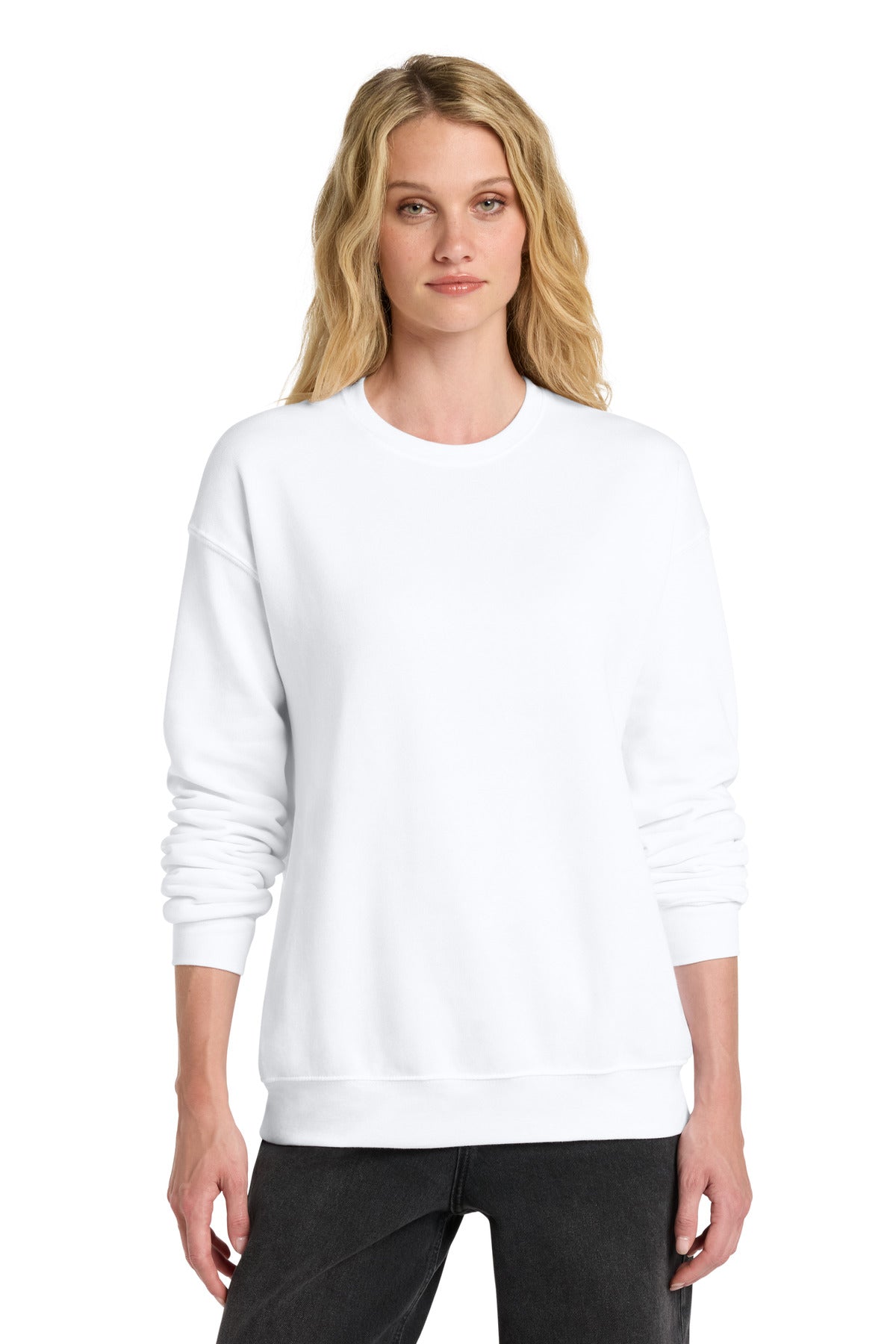 White BELLA+CANVAS Unisex Sponge Fleece Drop Shoulder Sweatshirt. BC3945