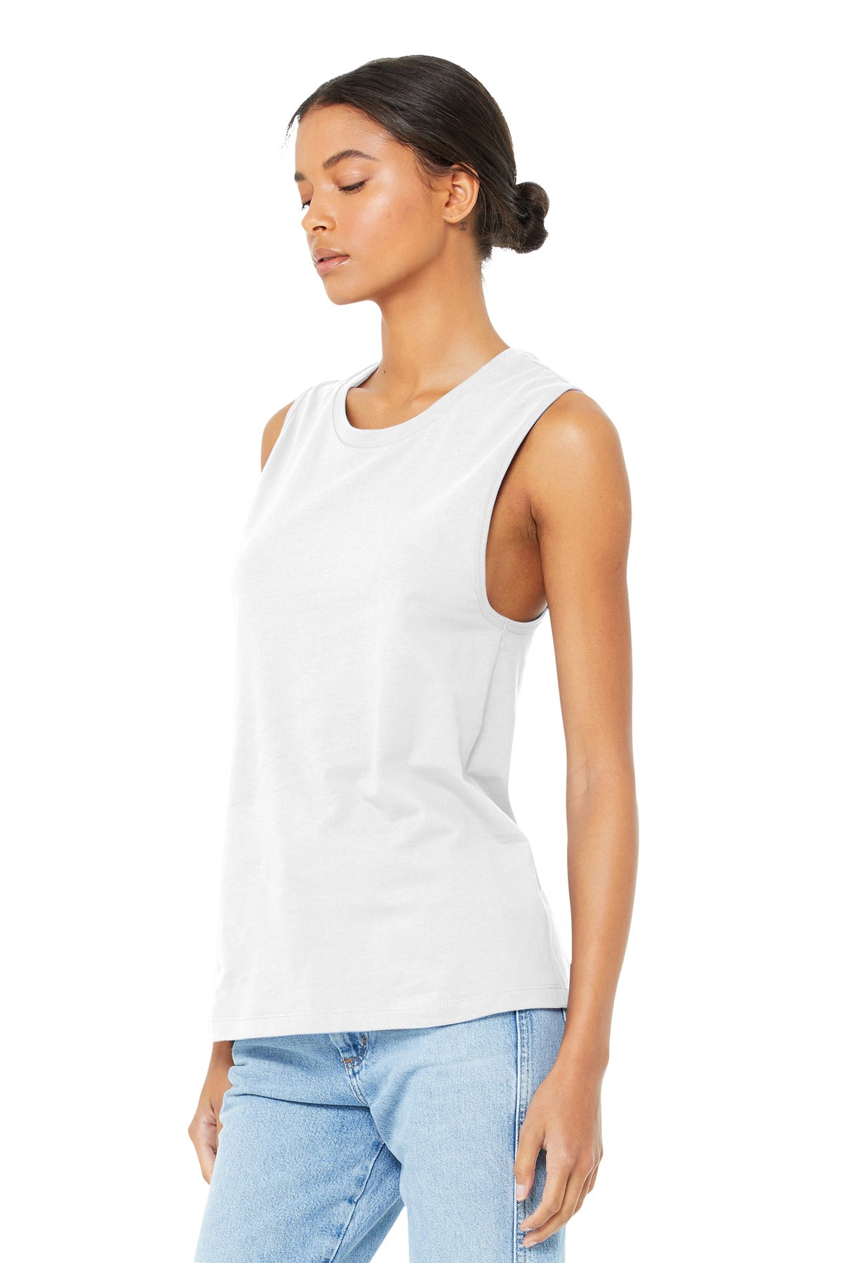 White BELLA+CANVAS Women's Jersey Muscle Tank. BC6003 plain